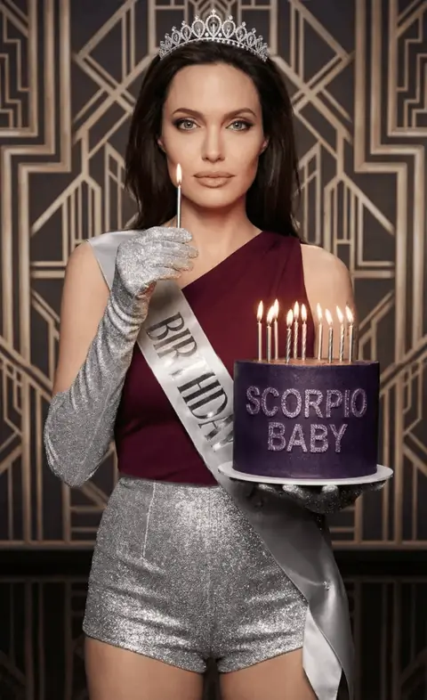 Промт на день рождения: Гламурный ар-деко портрет «Scorpio Baby» с тортом