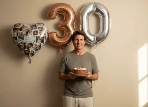 Промт на день рождения: Уютный домашний birthday‑портрет мужчины «30 лет» с тортом и шарами