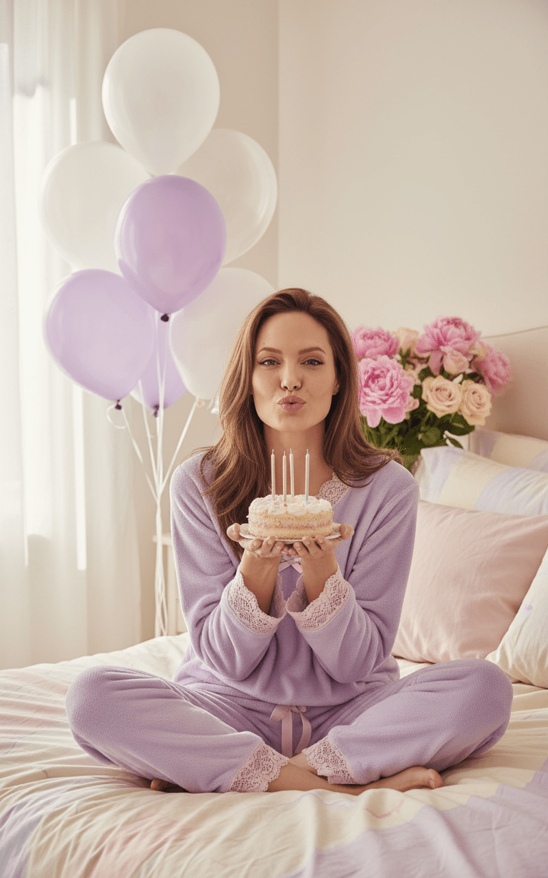 Промт на день рождения: Утренний пижамный birthday‑портрет в светлой спальне