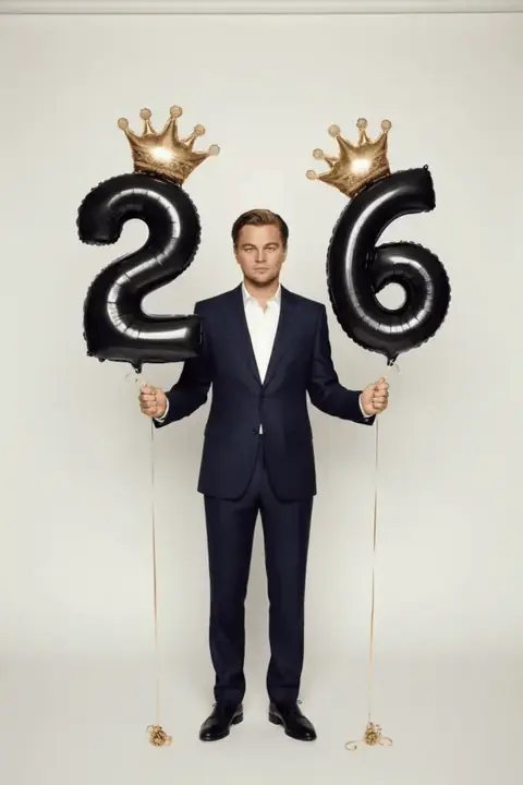 Промт на день рождения: Мужской birthday‑портрет «26 лет» в тёмно-синем костюме