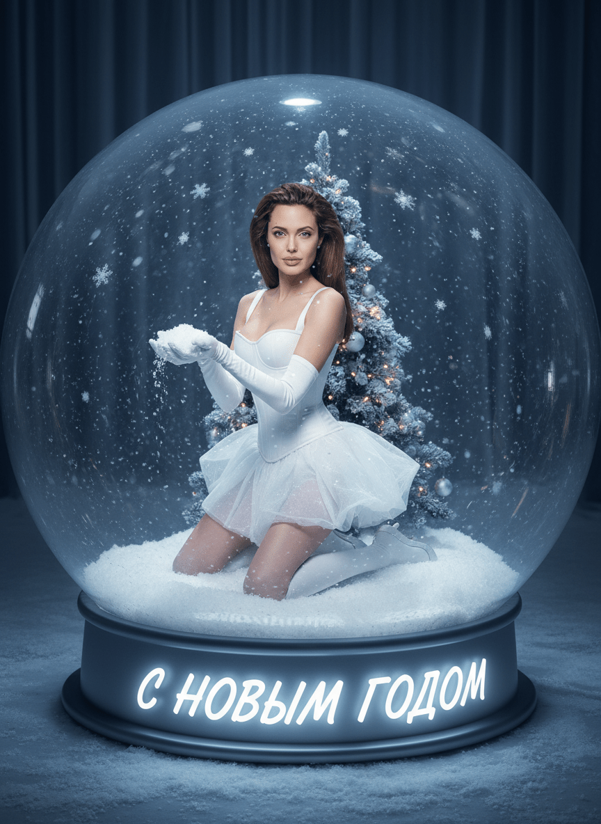 Новогодний промт женщины в снежном шаре — Фотосессия ИИ