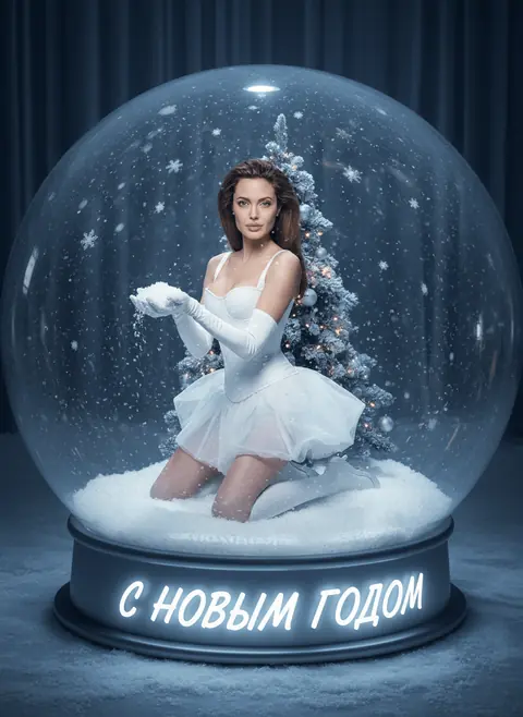 Новогодний промт женщины в снежном шаре — Фотосессия ИИ
