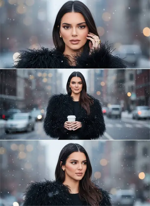 Модный зимний коллаж крупным планом лица — промт для нейросети ИИ фотосессии
