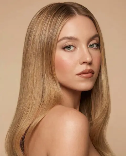 Промт для beauty-съёмки: крупный план женщины с глянцевыми светлыми волосами