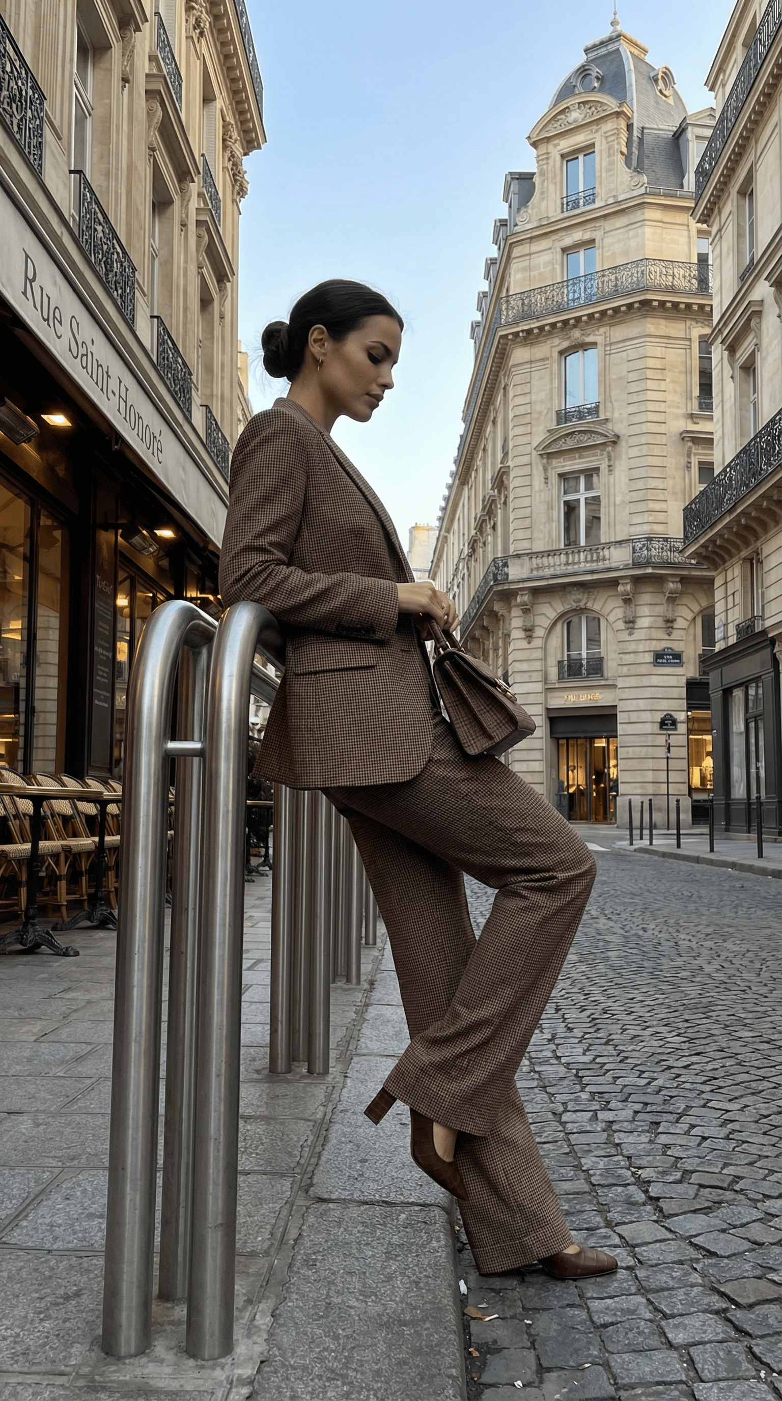 Промт парижской fashion‑фотосессии на улице Сент‑Оноре у перил кафе через ИИ