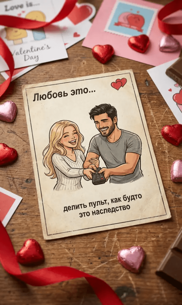 Винтажный вкладыш Love is по фото пары с пультом промт для нейросети