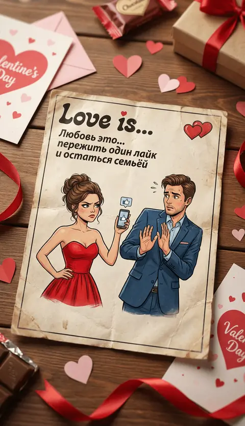 Винтажный вкладыш Love is по фото пары про один лайк промт для нейросети
