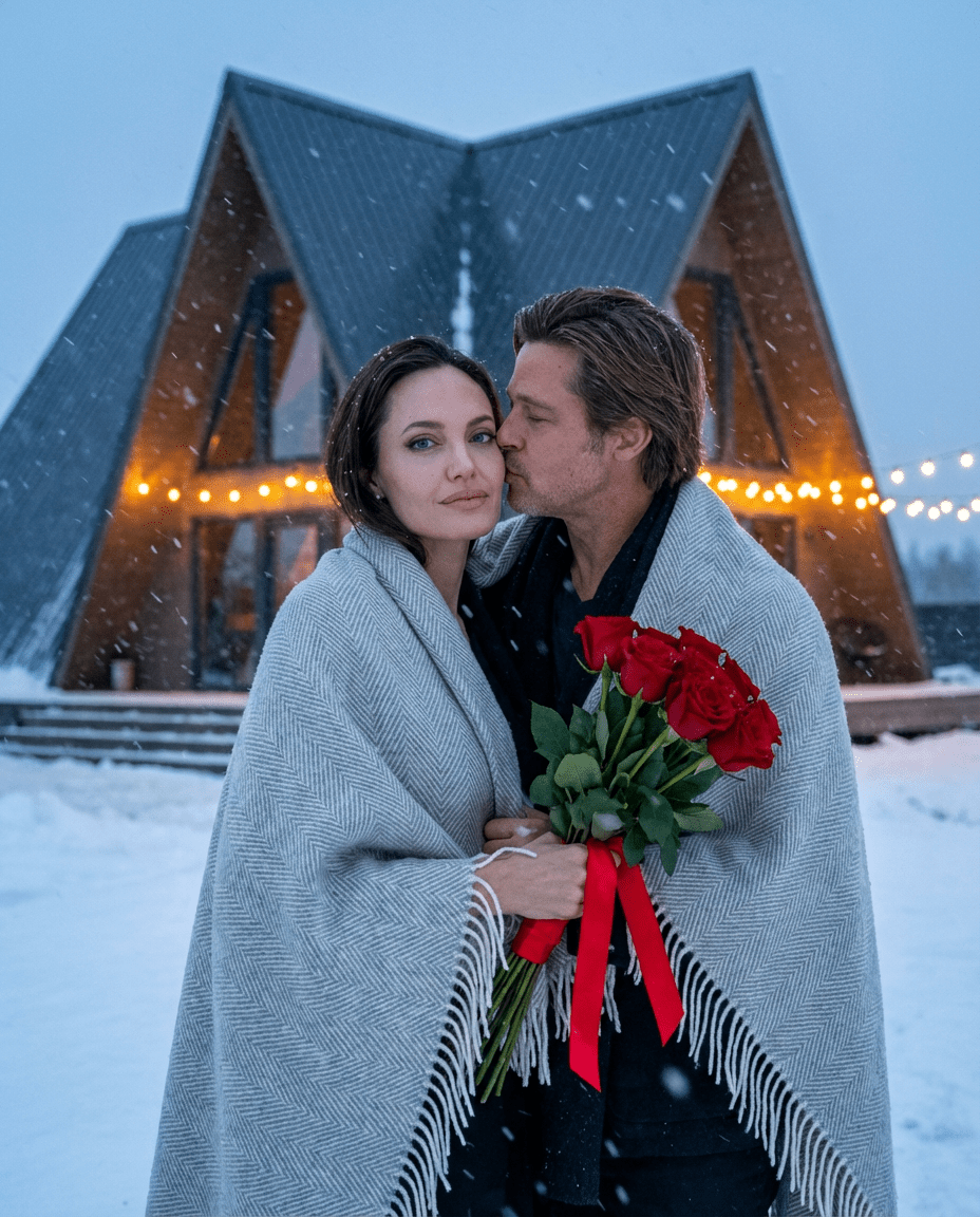 Промт: пара в метели целуется под снегом с розами фотосессия