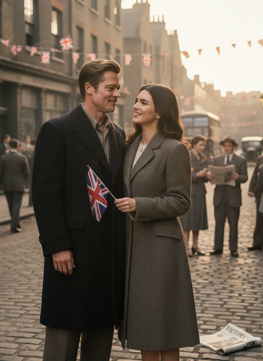 Фотосессия промт пары в Лондоне 1945 год День Победы в Европе VE Day через нейросеть