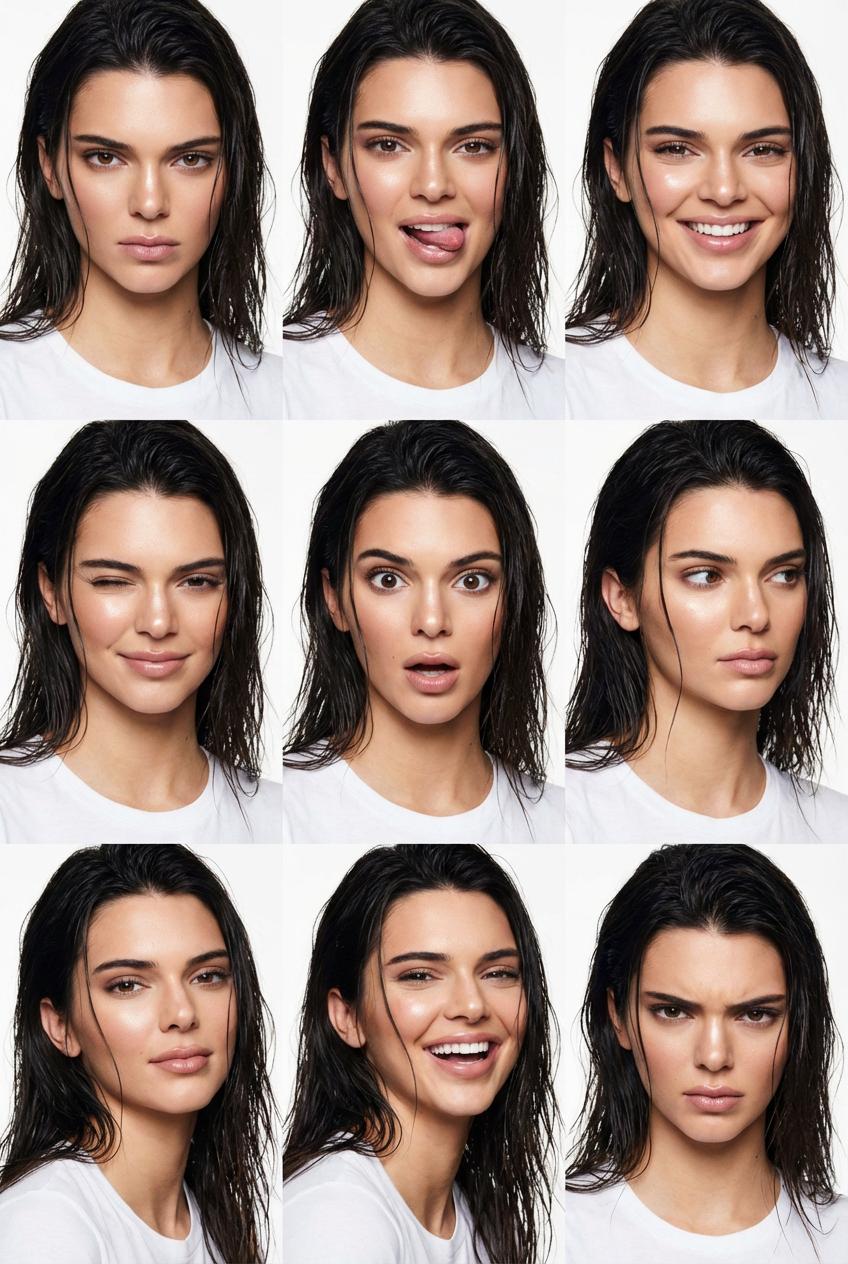 Промт для генерации вертикальной high-fashion фотосессии коллажа 3х3 через ИИ с сохранением лица