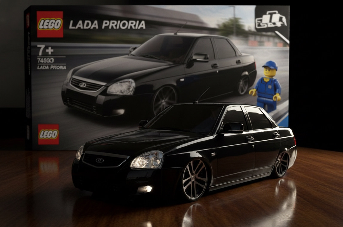 Промт для генерации фотореалистичной LEGO‑модели Lada Priora через нейросеть ИИ