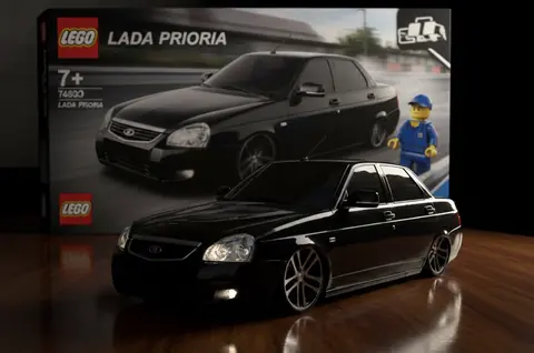 Промт для генерации фотореалистичной LEGO‑модели Lada Priora через нейросеть ИИ