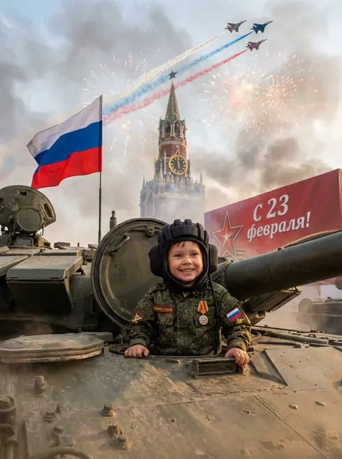 Мальчик танкист на параде ко Дню защитника Отечества промт для генерации фото через ИИ к 23 февраля