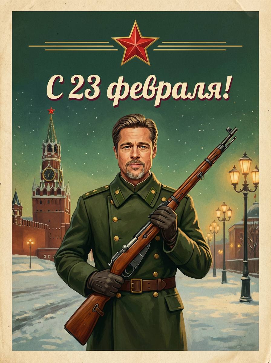 Вертикальная советская открытка к 23 февраля с мальчиком защитником и ружьём промт для нейросети