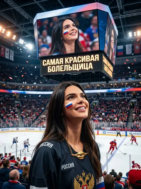 Промт самая красивая болельщица на хоккейной арене на медиа-кубе через ИИ