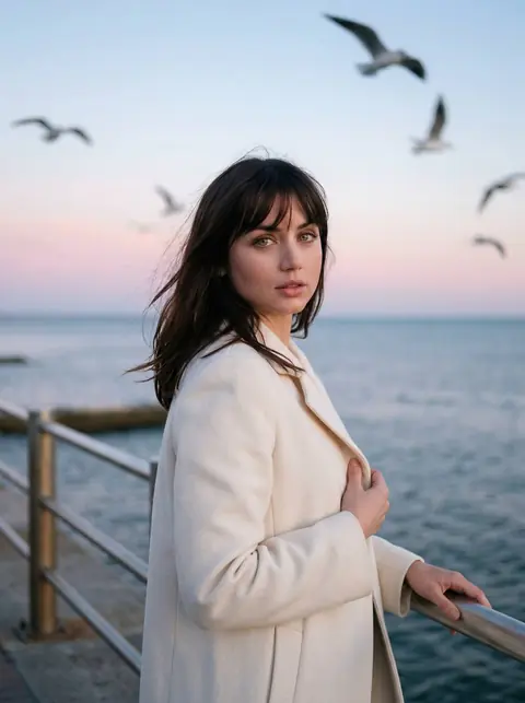 Промт весенней fashion lifestyle фотосессии девушки у моря на набережной через ИИ