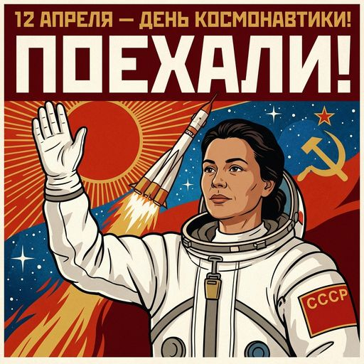 Промт фотосессия с вашим лицом в советском плакате на День космонавтики