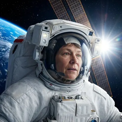 Промт фотосессия космонавта в открытом космосе с Землей с вашим лицом